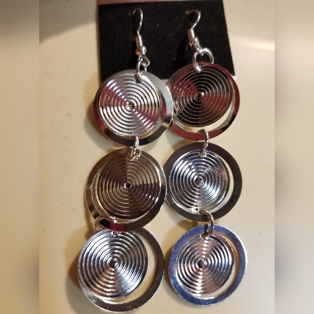Boho Circles Within Design Earrings - Silver
